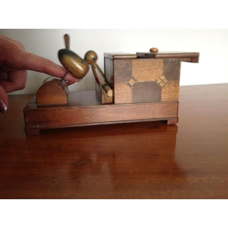 Vintage Marquetry Cigarette Box Novelty Duck/Bird Cigarette Dispenser