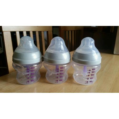 Three almost new tommee tippee anti colic bottles