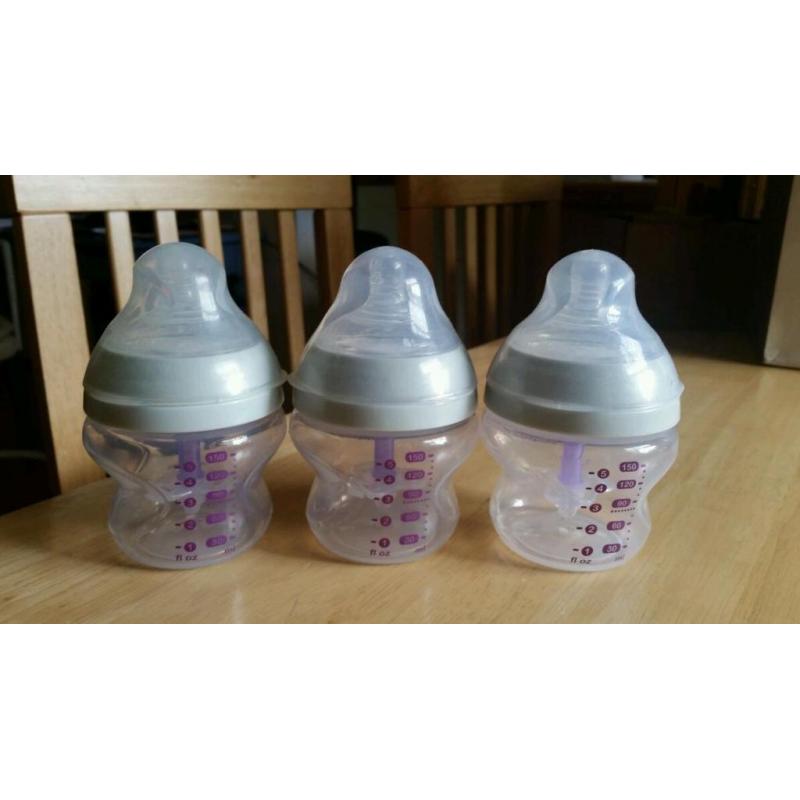 Three almost new tommee tippee anti colic bottles
