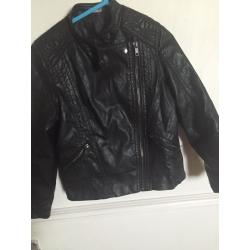 Girls black faux leather jacket age 5-6
