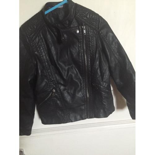 Girls black faux leather jacket age 5-6