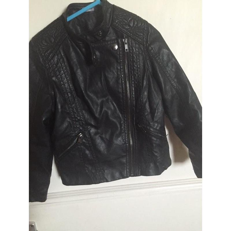 Girls black faux leather jacket age 5-6