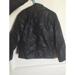 Girls black faux leather jacket age 5-6