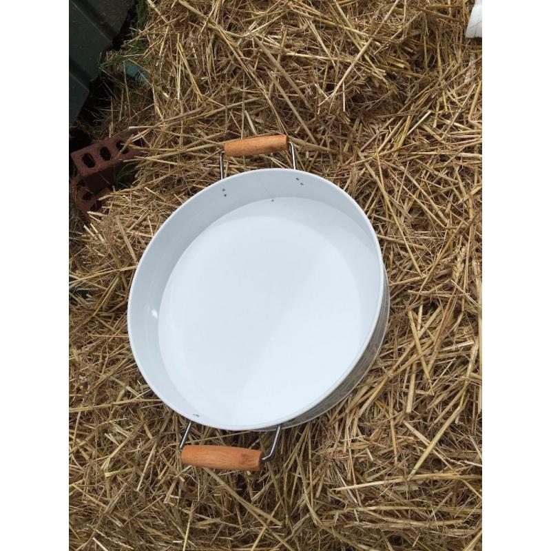 White deep tray with Wooden handles - Used Once - As NEW