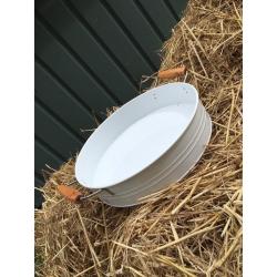 White deep tray with Wooden handles - Used Once - As NEW