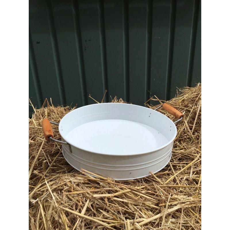 White deep tray with Wooden handles - Used Once - As NEW