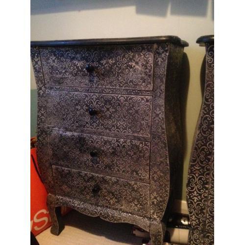 Blackened silver embossed chest of drawers set