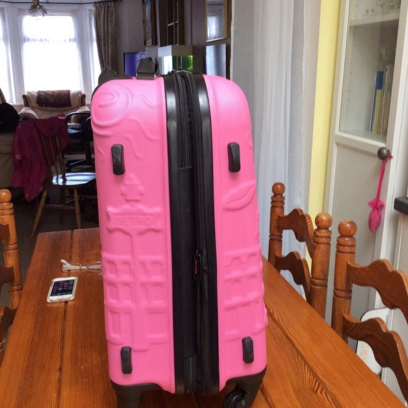 Suitcase, Pink cabin size 4 wheeled, 10 year guarantee