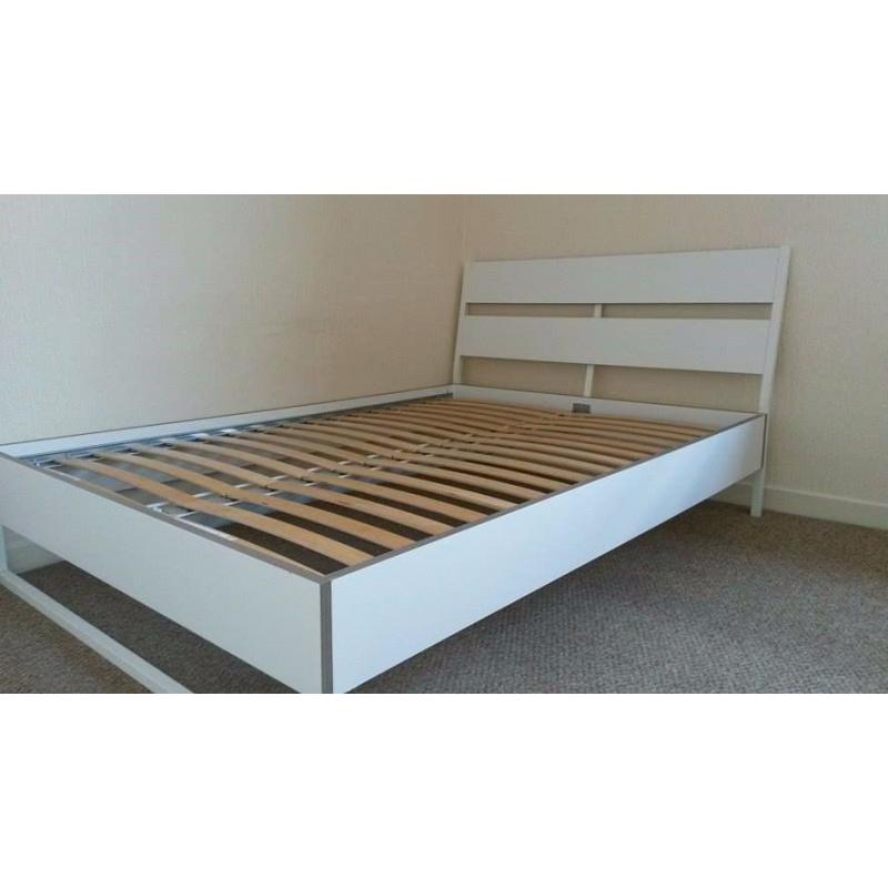 SULTAN by IKEA White Double Bed Frame - Wood and Metal