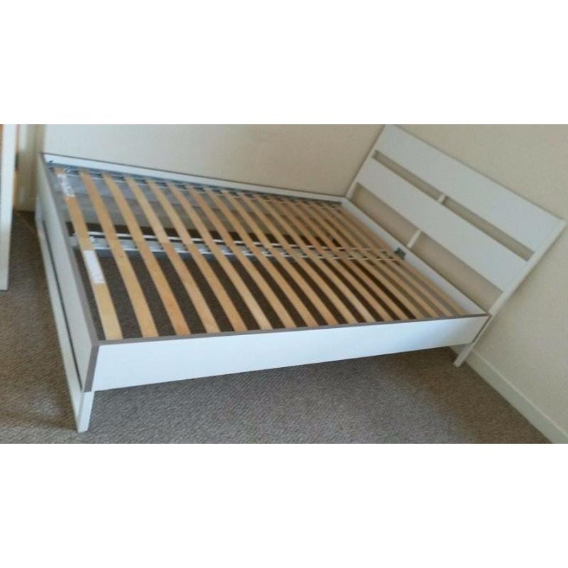 SULTAN by IKEA White Double Bed Frame - Wood and Metal