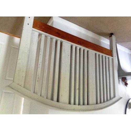 Solid wood headboard 5' wide x 4' high, solid pine, painted grey, vgc