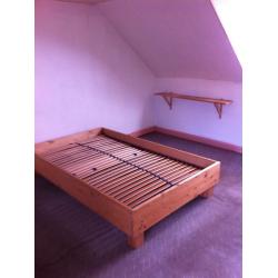 Large single bed/small double bed, solid wooden frame & bed base, 1.20 x 2.00m