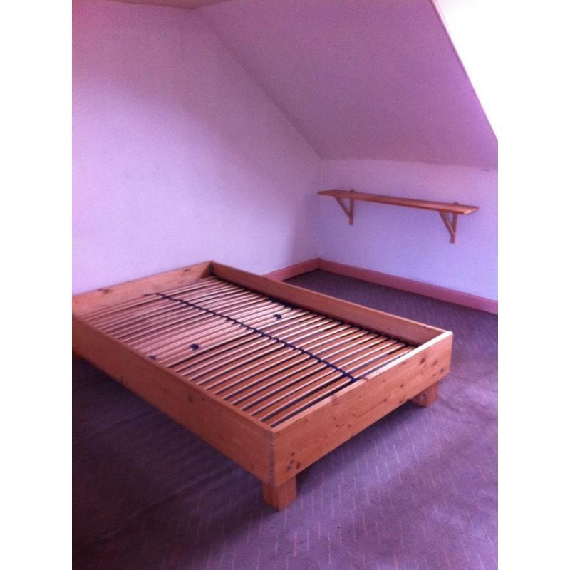 Large single bed/small double bed, solid wooden frame & bed base, 1.20 x 2.00m