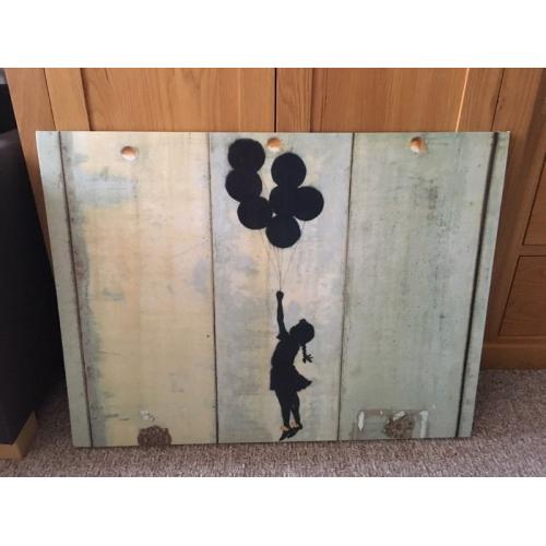 Banksy stretched canvas - floating girl with balloons