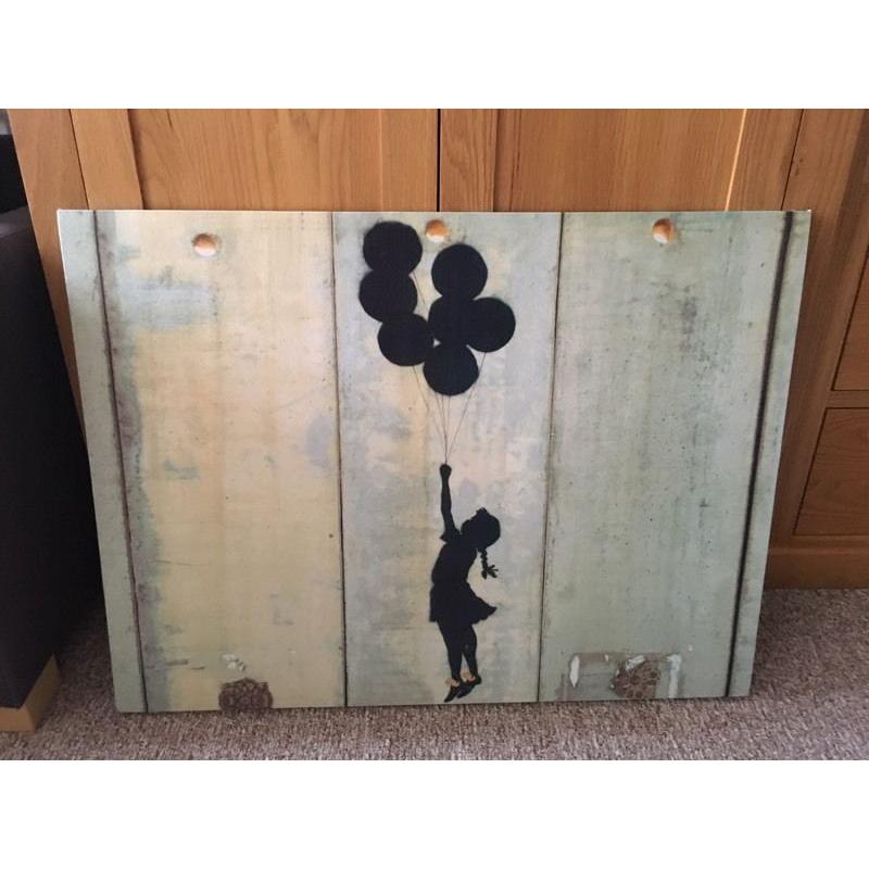 Banksy stretched canvas - floating girl with balloons