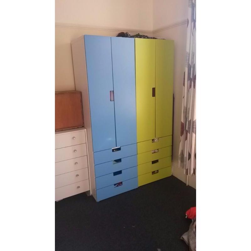 Colourful wardobe x 2 and bedside drawers x 2 (Ikea Stuva)