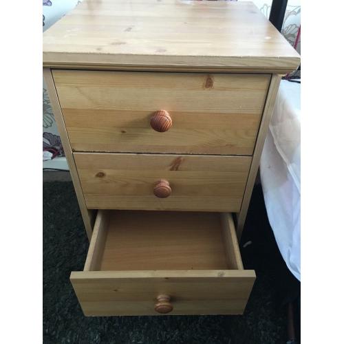 Pine three drawer bedroom cabinet