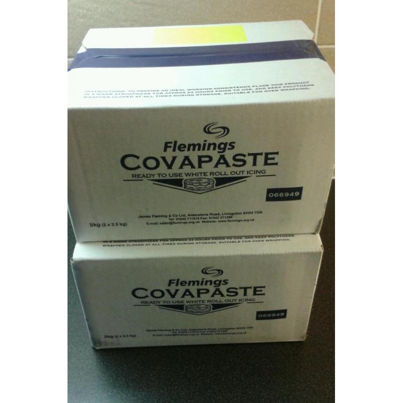 TWO 10KG BOXES COVAPASTE ready to use white roll out icing suitable for cakes & bakery use