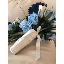 Navy, Blue and Ivory Silk Wedding Flowers - Roses and Gerbera