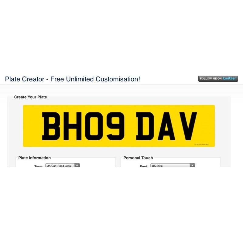 BH09 DAV Private reg registration cherished current style car number plate Celtic Dave Davie bhoy