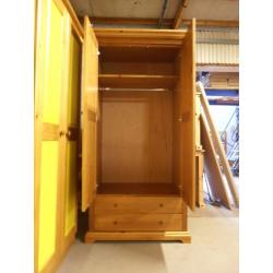 Solid Pine, 2 door, 2 drawer wardrobe, antique pine finish, very solid wardrobe, excellent condition