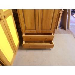 Solid Pine, 2 door, 2 drawer wardrobe, antique pine finish, very solid wardrobe, excellent condition