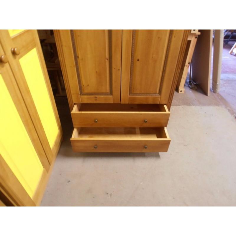 Solid Pine, 2 door, 2 drawer wardrobe, antique pine finish, very solid wardrobe, excellent condition