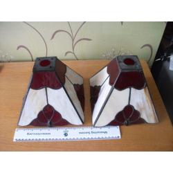 PAIR SQUARE TAPERED GLASS LAMP SHADES