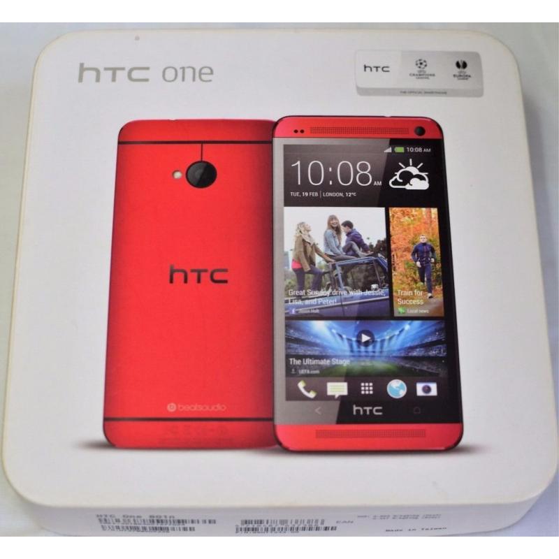 HTC ONE M7 RARE IN RED, UNLOCKED, USED, BOXED WITH OTTER-BOX CASE AND RECEIPT