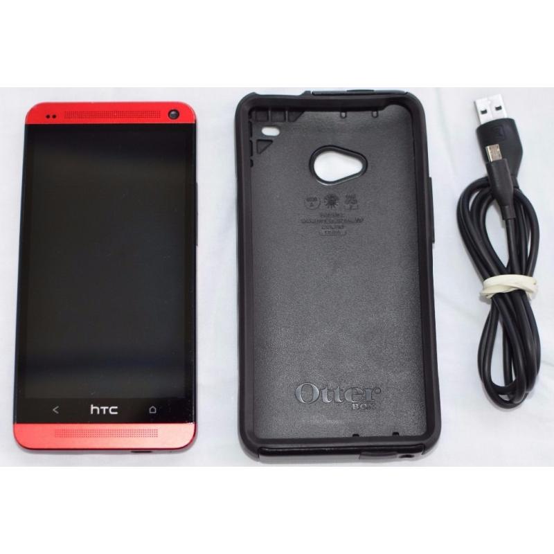 HTC ONE M7 RARE IN RED, UNLOCKED, USED, BOXED WITH OTTER-BOX CASE AND RECEIPT