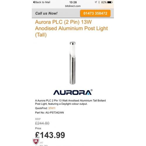Aurora modern 2pin 13w anodised aluminium post light X 10