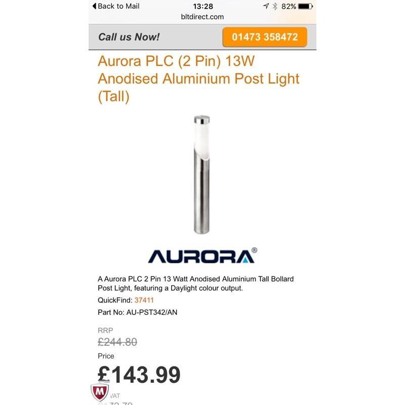 Aurora modern 2pin 13w anodised aluminium post light X 10