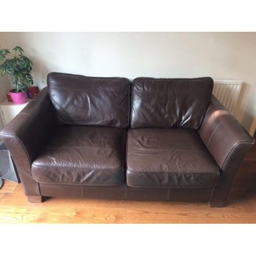 Brown genuine leather two seater sofa. X2