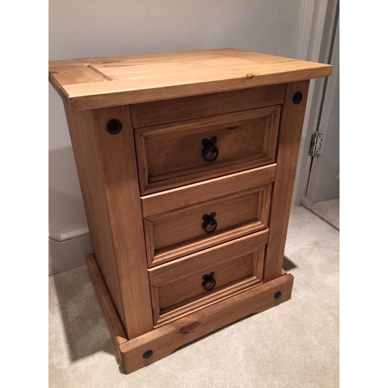 Beautiful unpolished wooden three drawer bedside cabinet
