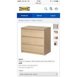 IKEA Malm 3 Drawer Chest ( Light Oak )