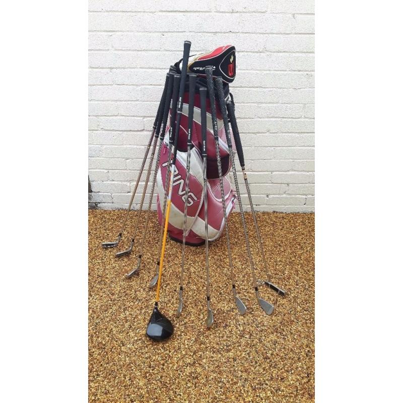 Ping trolly bag with set of irons pw and driver left hand
