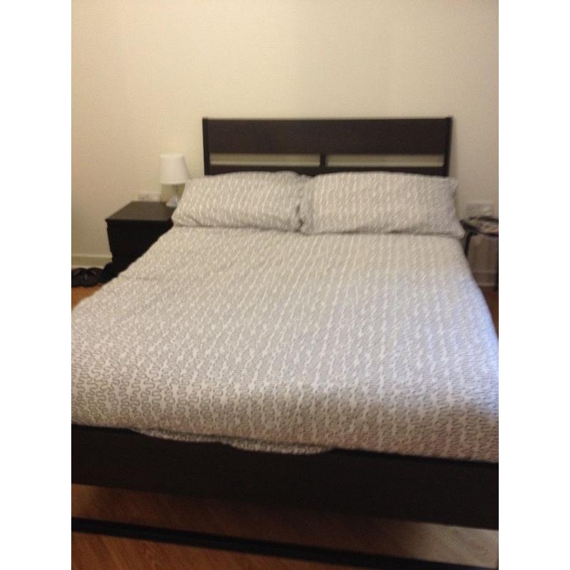 Brown Bedroom with IKEA Trysil double bed and Brusali wardrobe