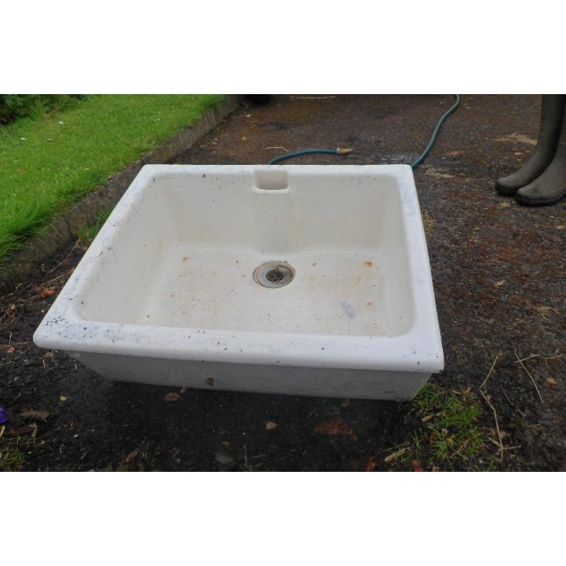 old white china sink for planter