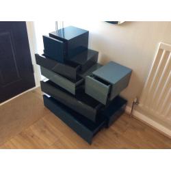 Contemporary grey and blue gloss chest of drawers