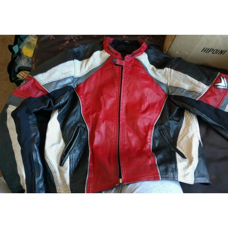 Frank Thomas red kangaroo leather motorcycle jacket and gloves