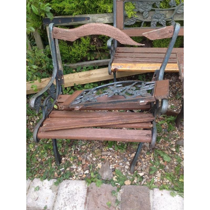 Cast iron bench two chairs and table refurb project