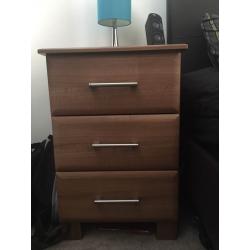 Bedside Table 3 Draws in Brown x2