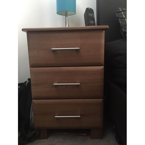 Bedside Table 3 Draws in Brown x2