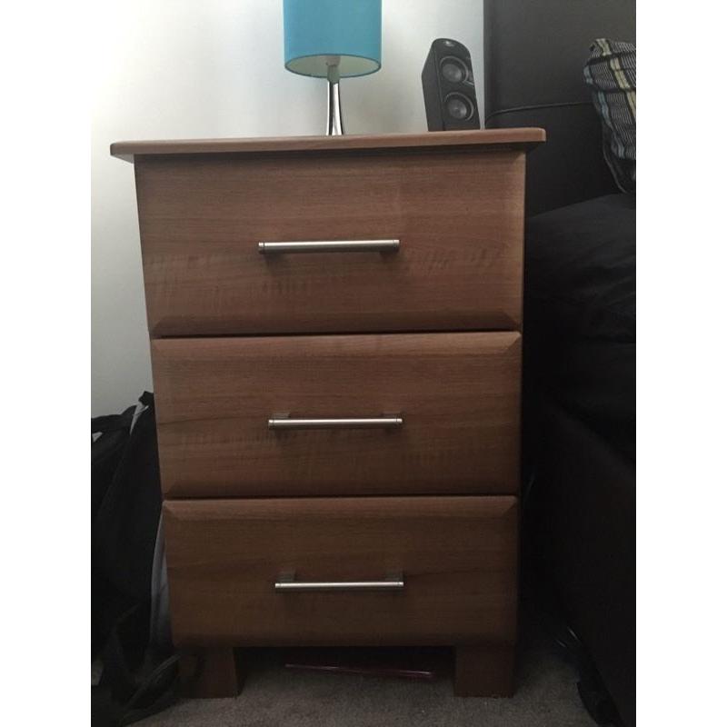 Bedside Table 3 Draws in Brown x2