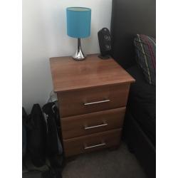 Bedside Table 3 Draws in Brown x2