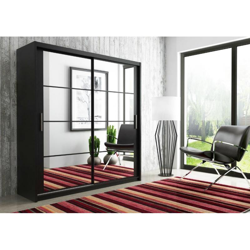 **7-DAY MONEY BACK GUARANTEE!** - Diced Mirror Dexter Sliding Door Wardrobe - SAME/NEXT DAY DELIVERY