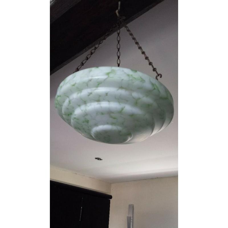 ANTIQUE ART DECO GREEN GLASS FLYCATCHER LIGHTSHADE