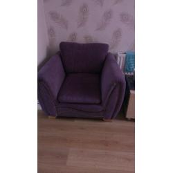 Comfortable dark purple sofa and armchair for sale.