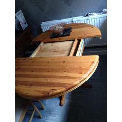 Round pine adjustable size solid table 4 chairs removerble seats