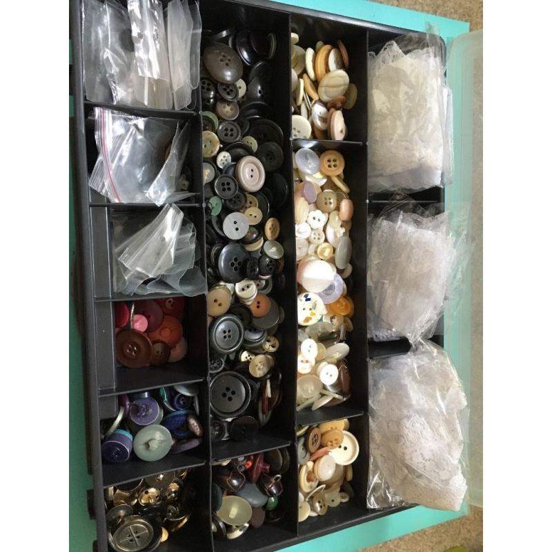 Buttons and assorted packets of lace